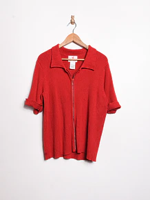 Top tejido rojo acanalado brillos