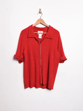 Top tejido rojo acanalado brillos