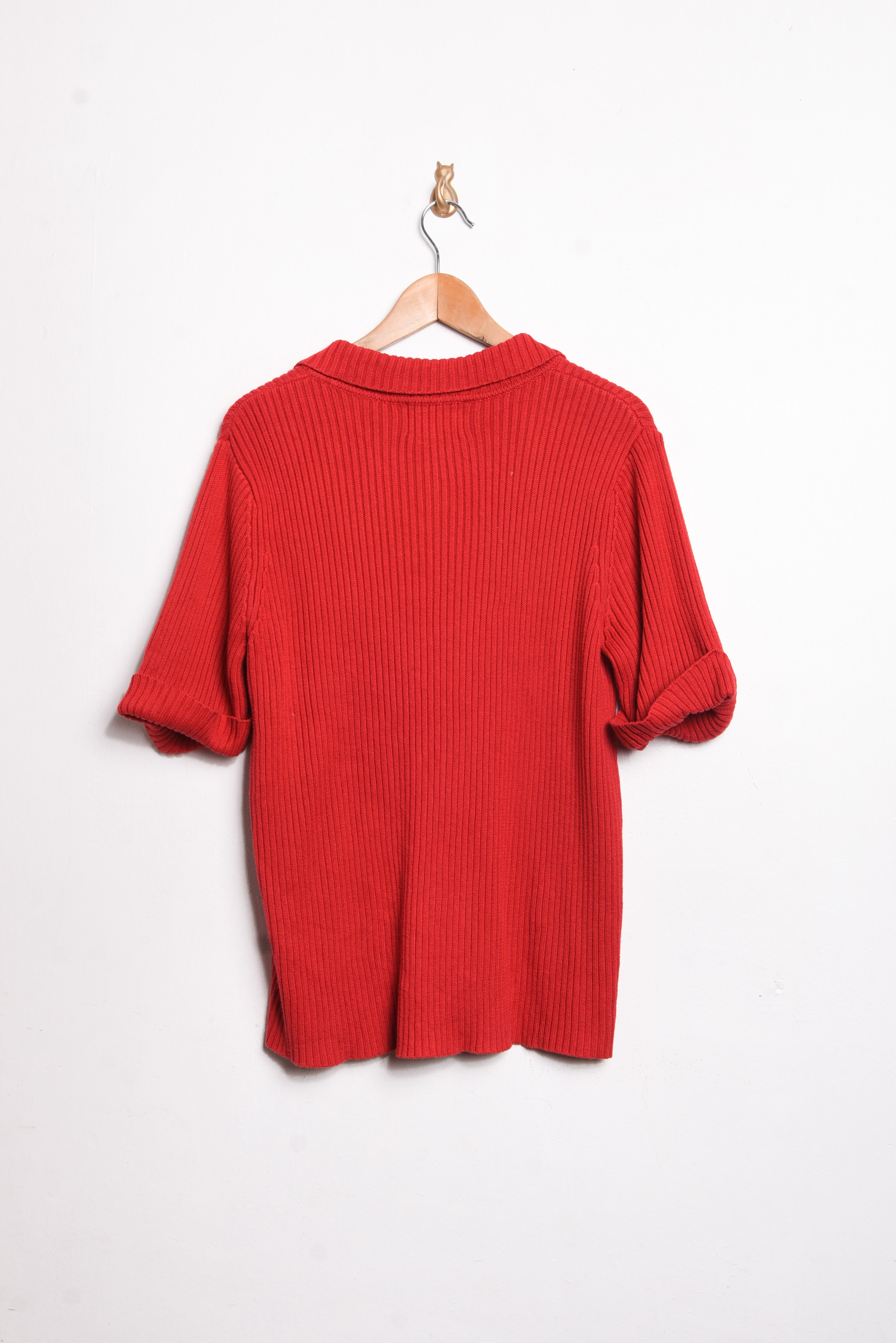 Top tejido rojo acanalado brillos
