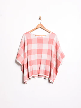 Chaleco poncho gingham coral