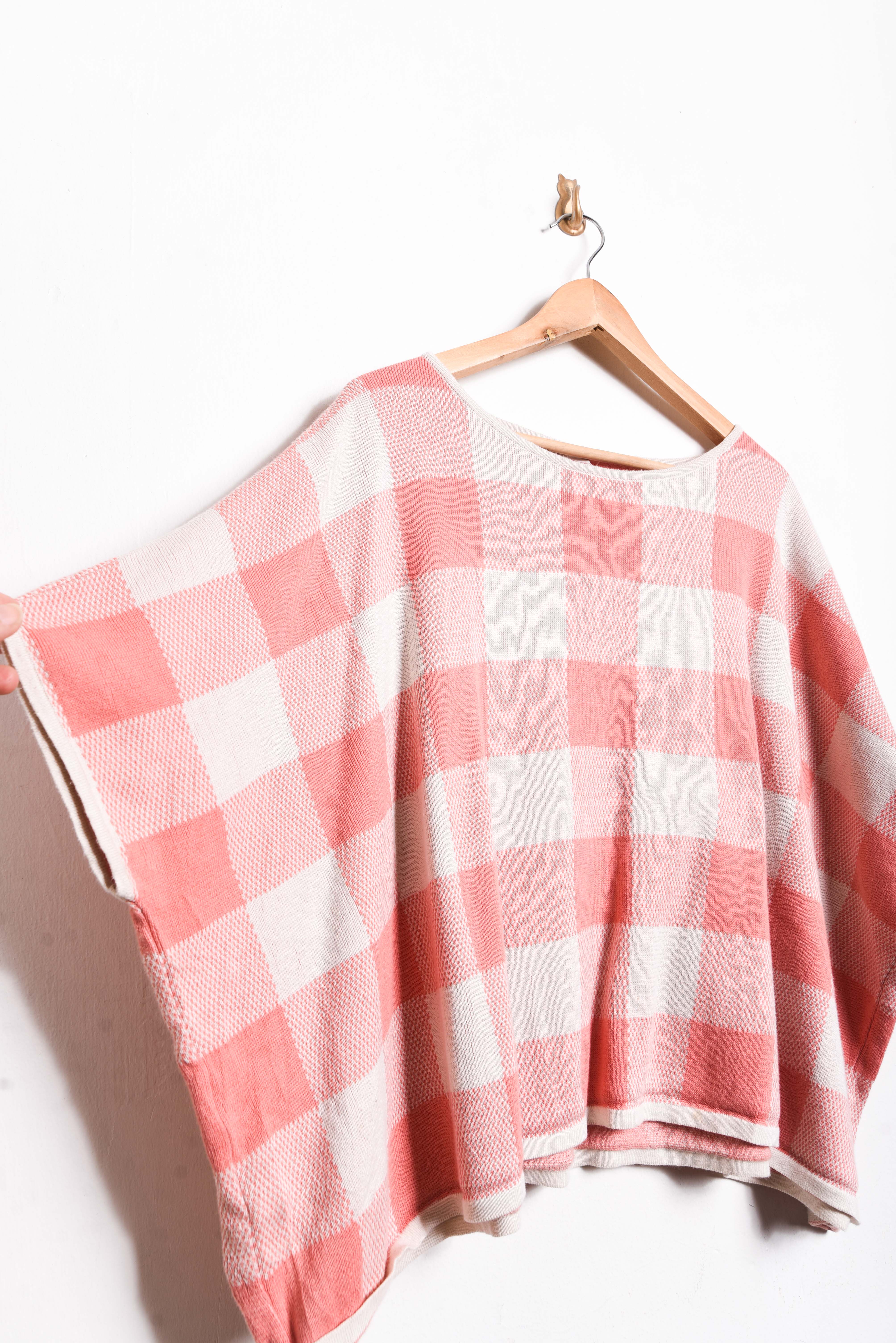 Chaleco poncho gingham coral