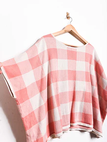 Chaleco poncho gingham coral