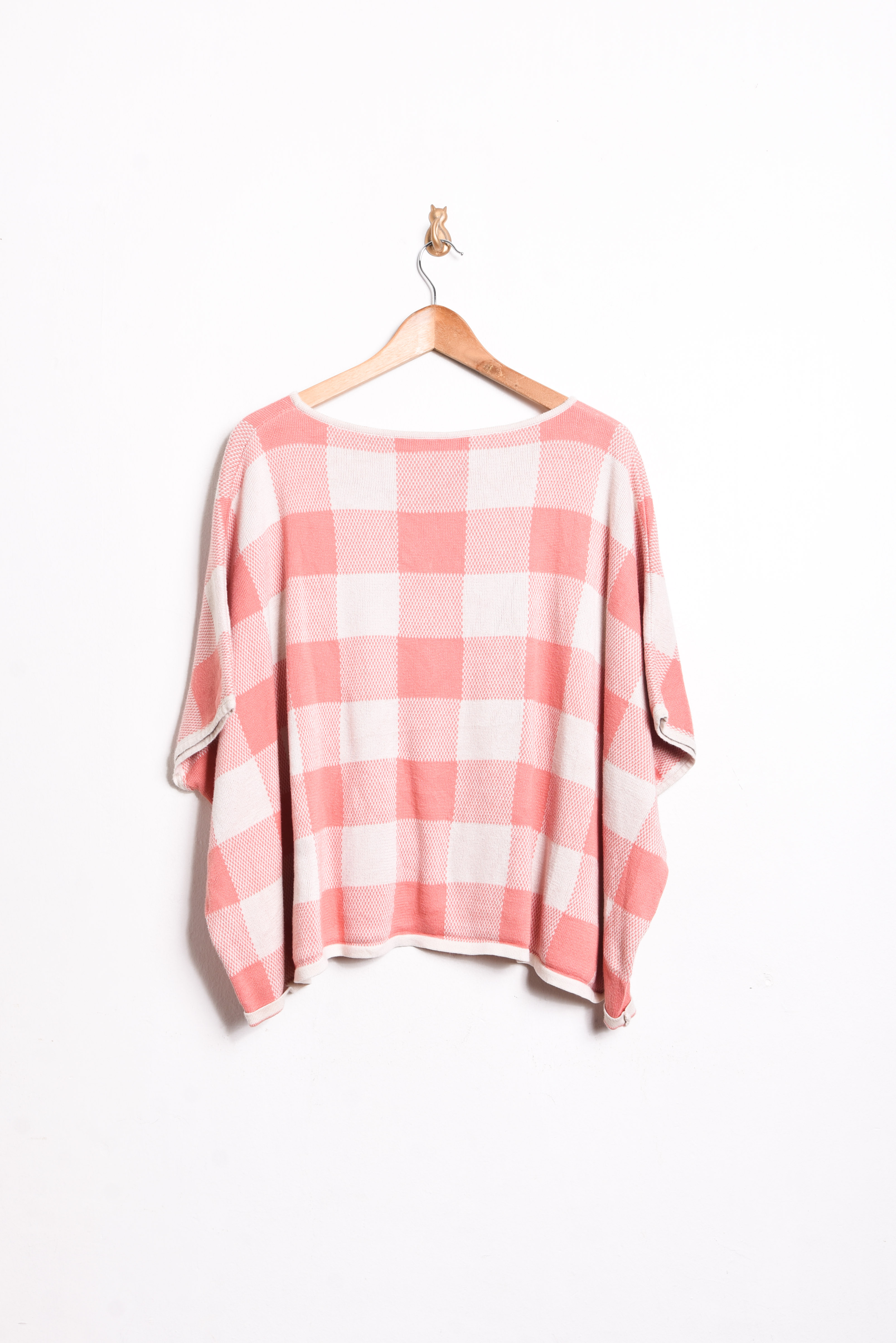 Chaleco poncho gingham coral