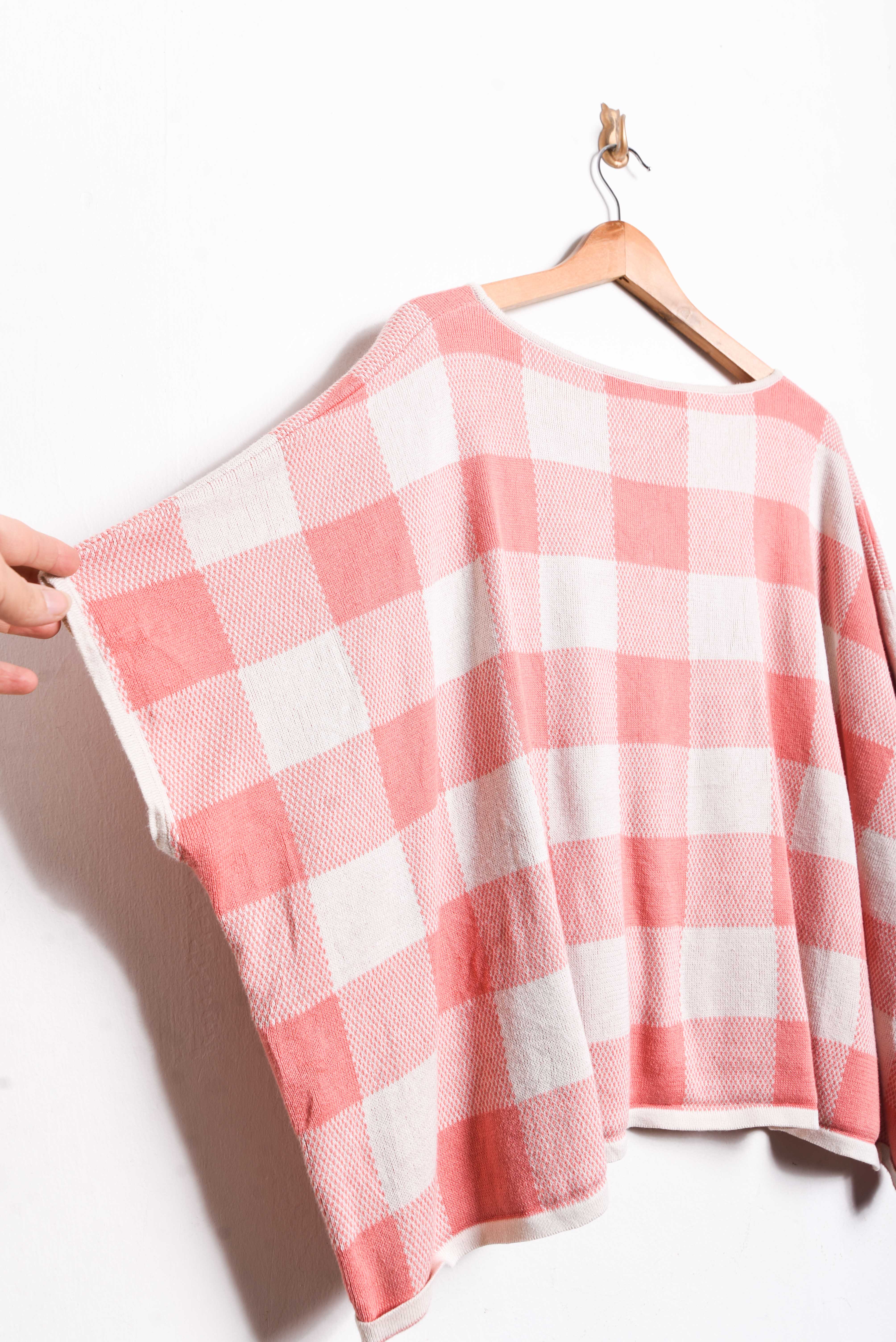 Chaleco poncho gingham coral