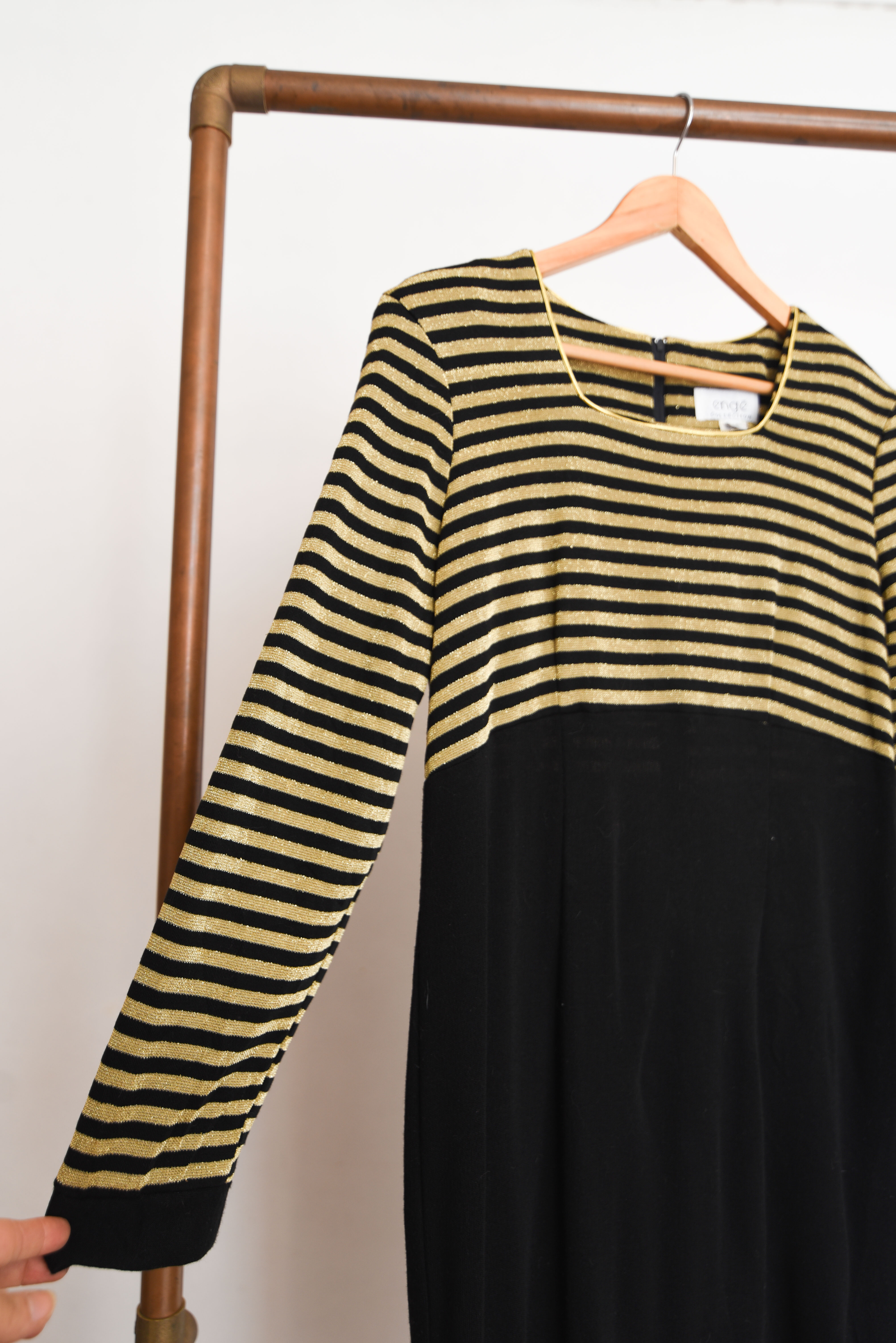 Maxi vestido rayado brillos 90s
