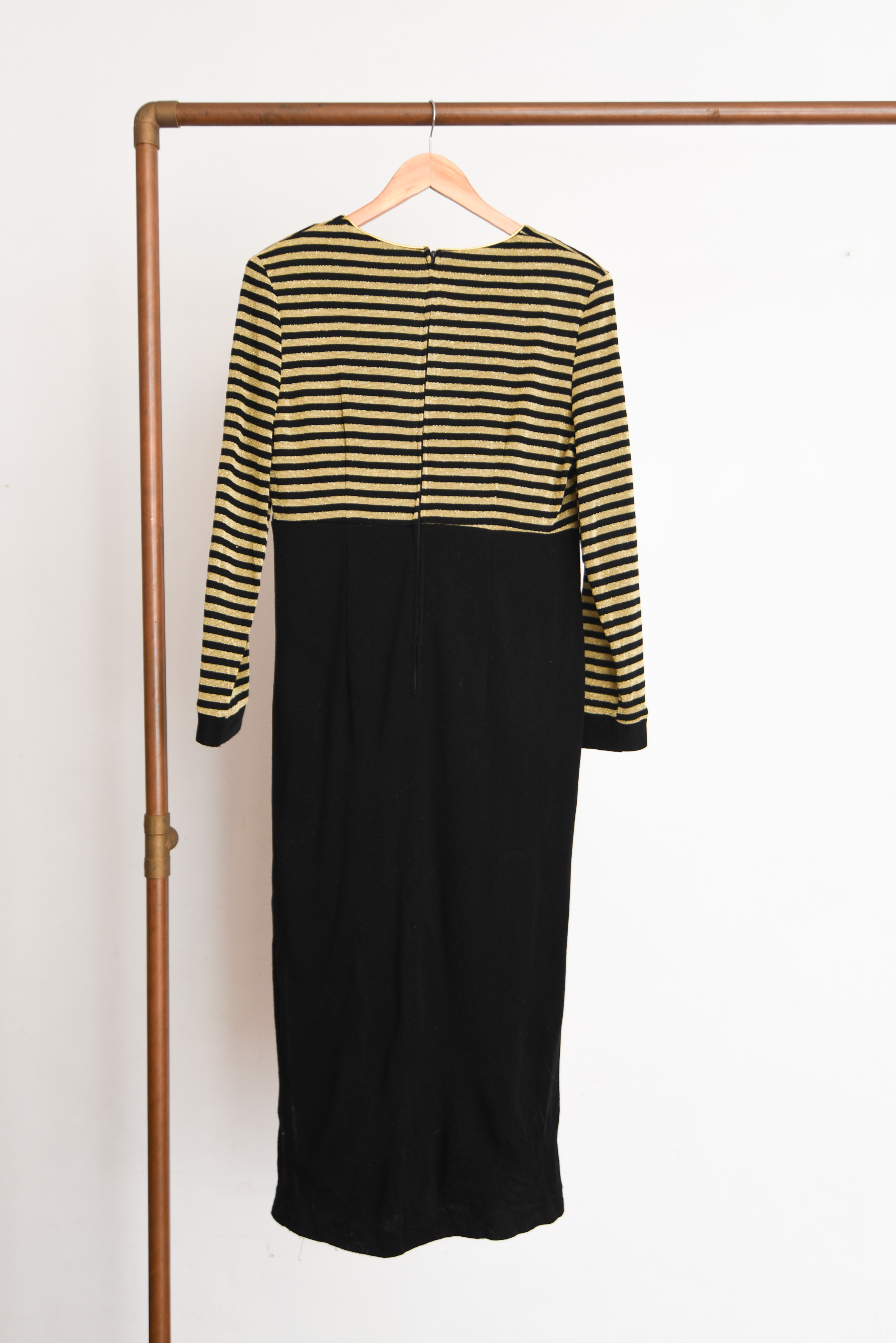 Maxi vestido rayado brillos 90s