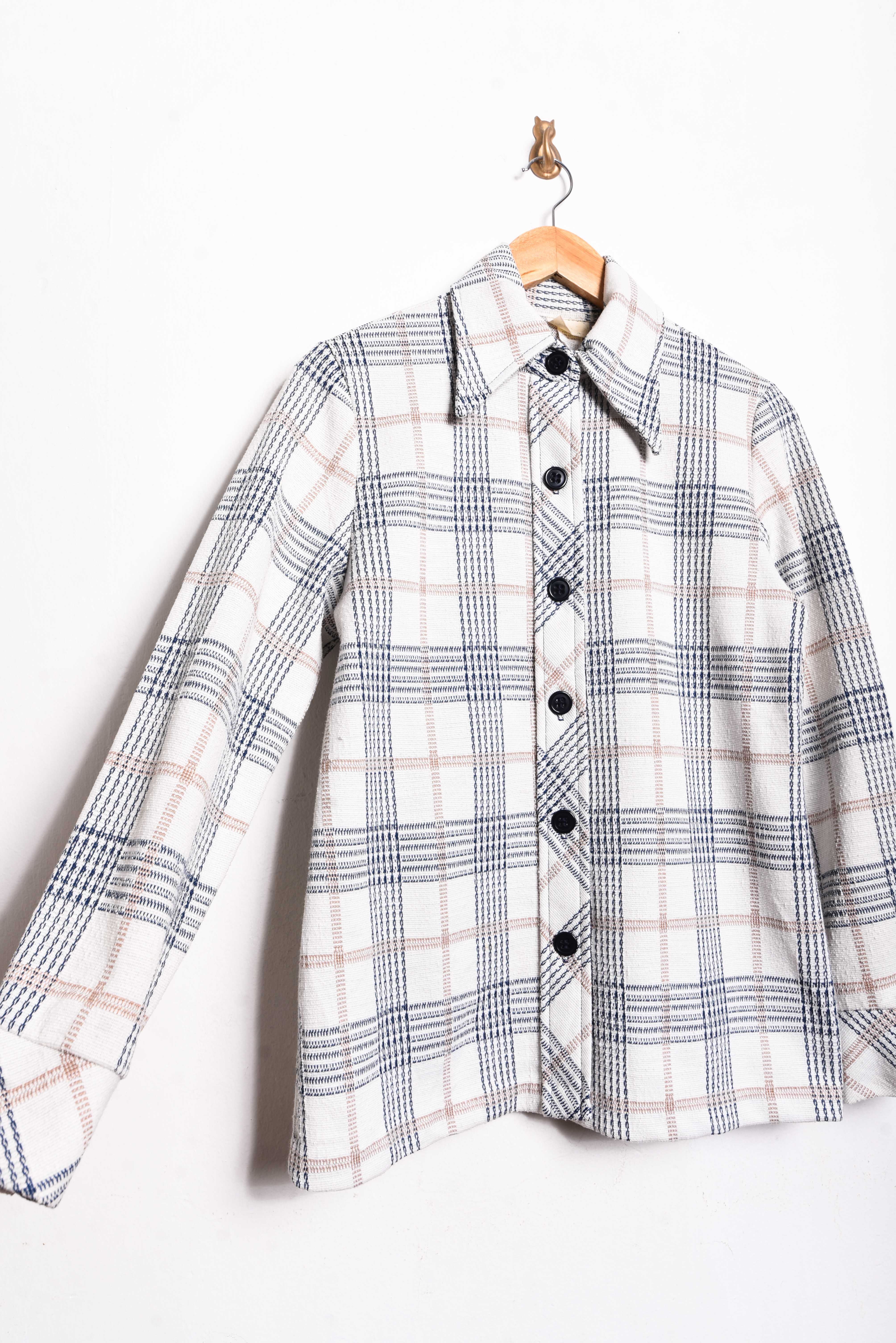 Camisa blanca tartán 70s