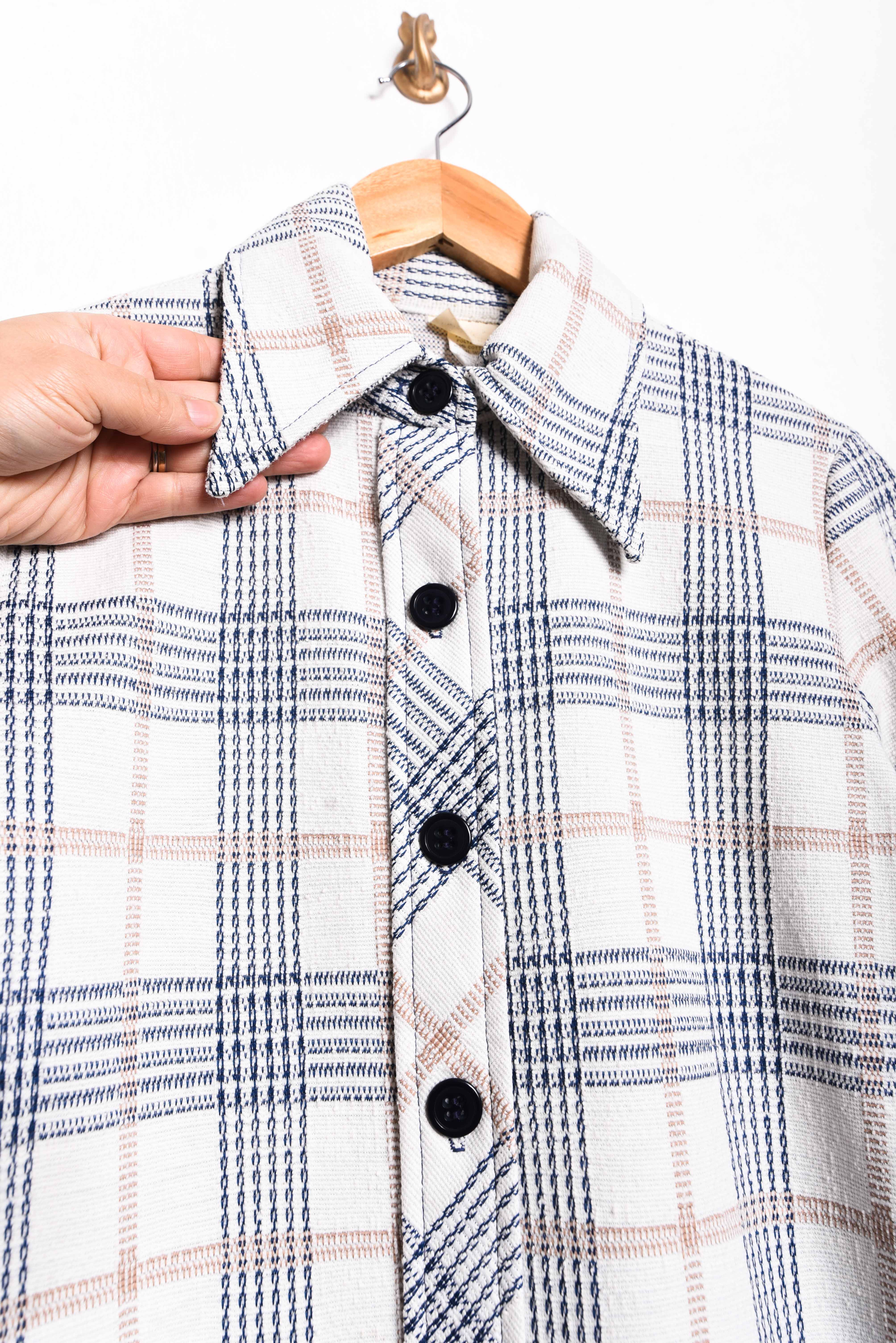 Camisa blanca tartán 70s