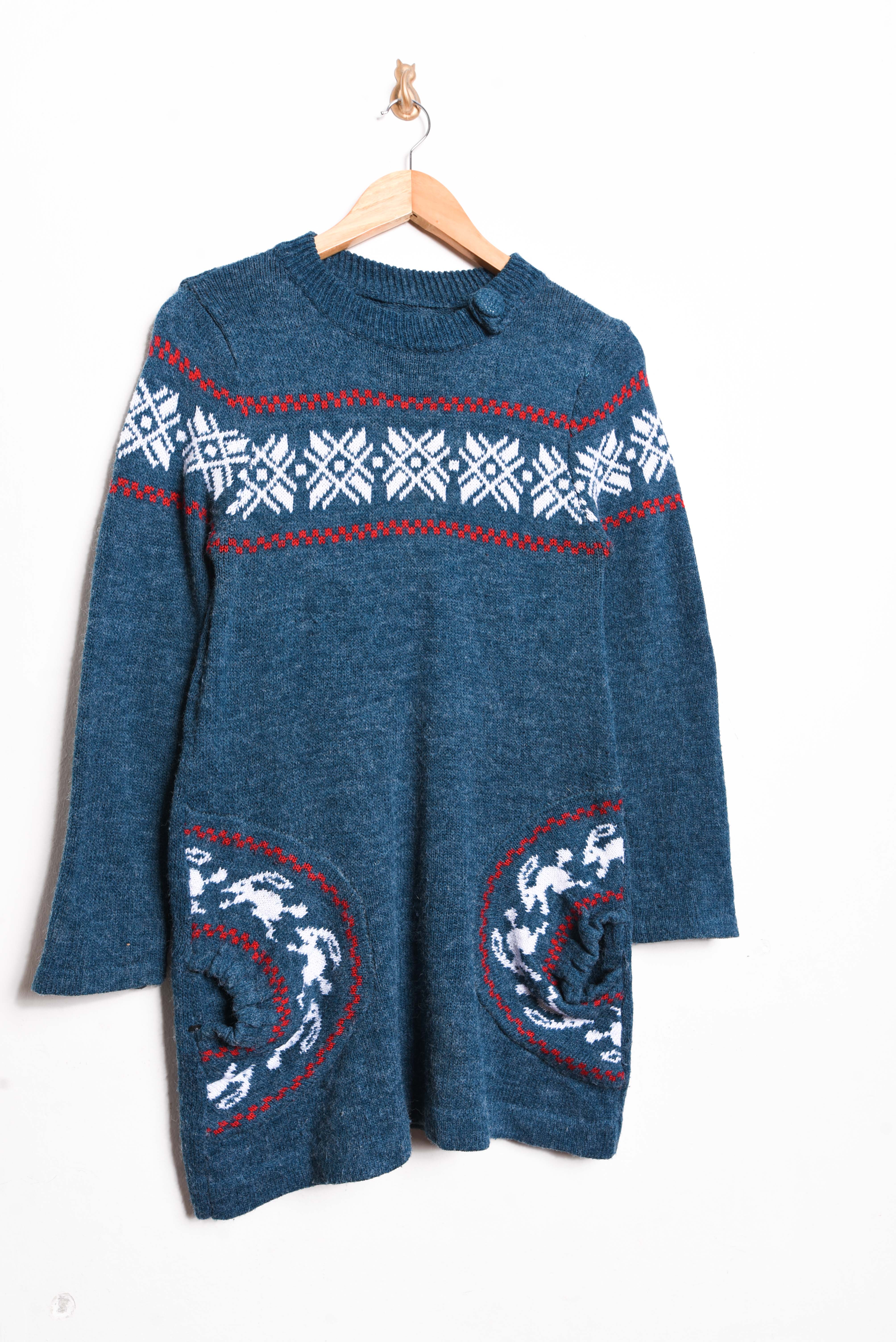 Vestido tejido azul piedra conejos