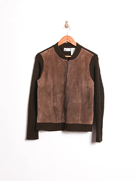 Chaqueta gamuza y tejido café vntg