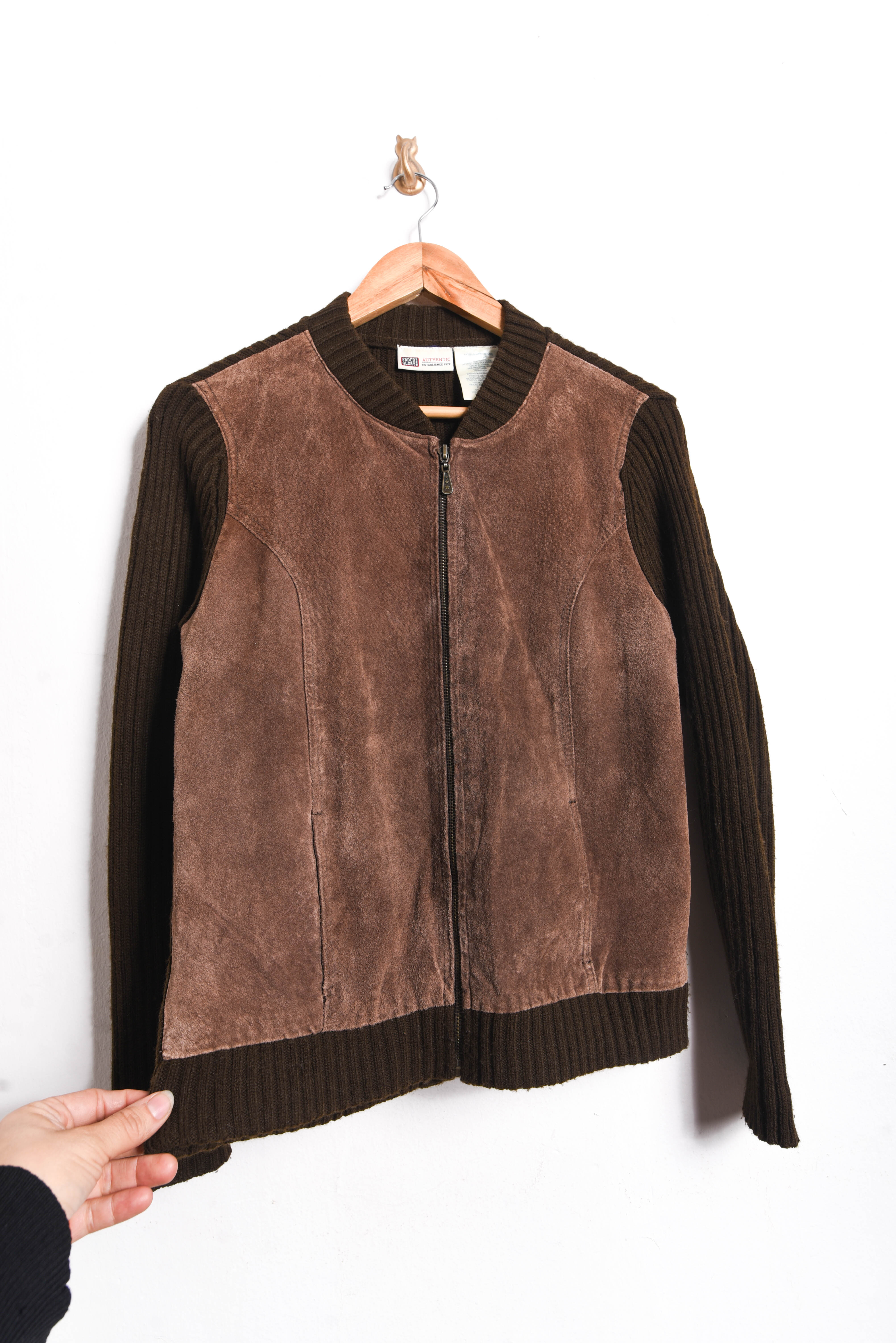 Chaqueta gamuza y tejido café vntg