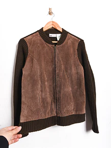 Chaqueta gamuza y tejido café vntg