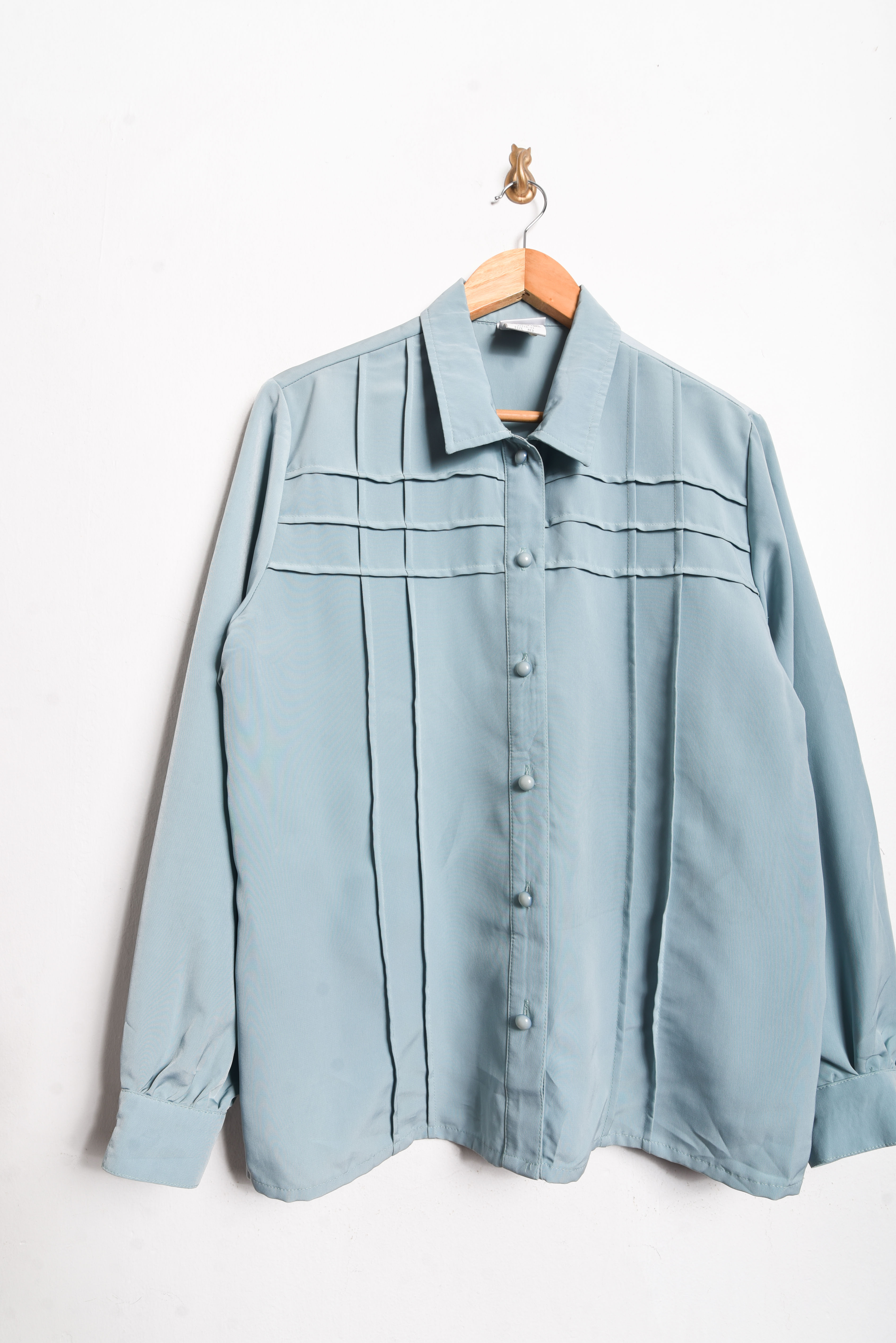 Blusa 90s pliegues verde agua