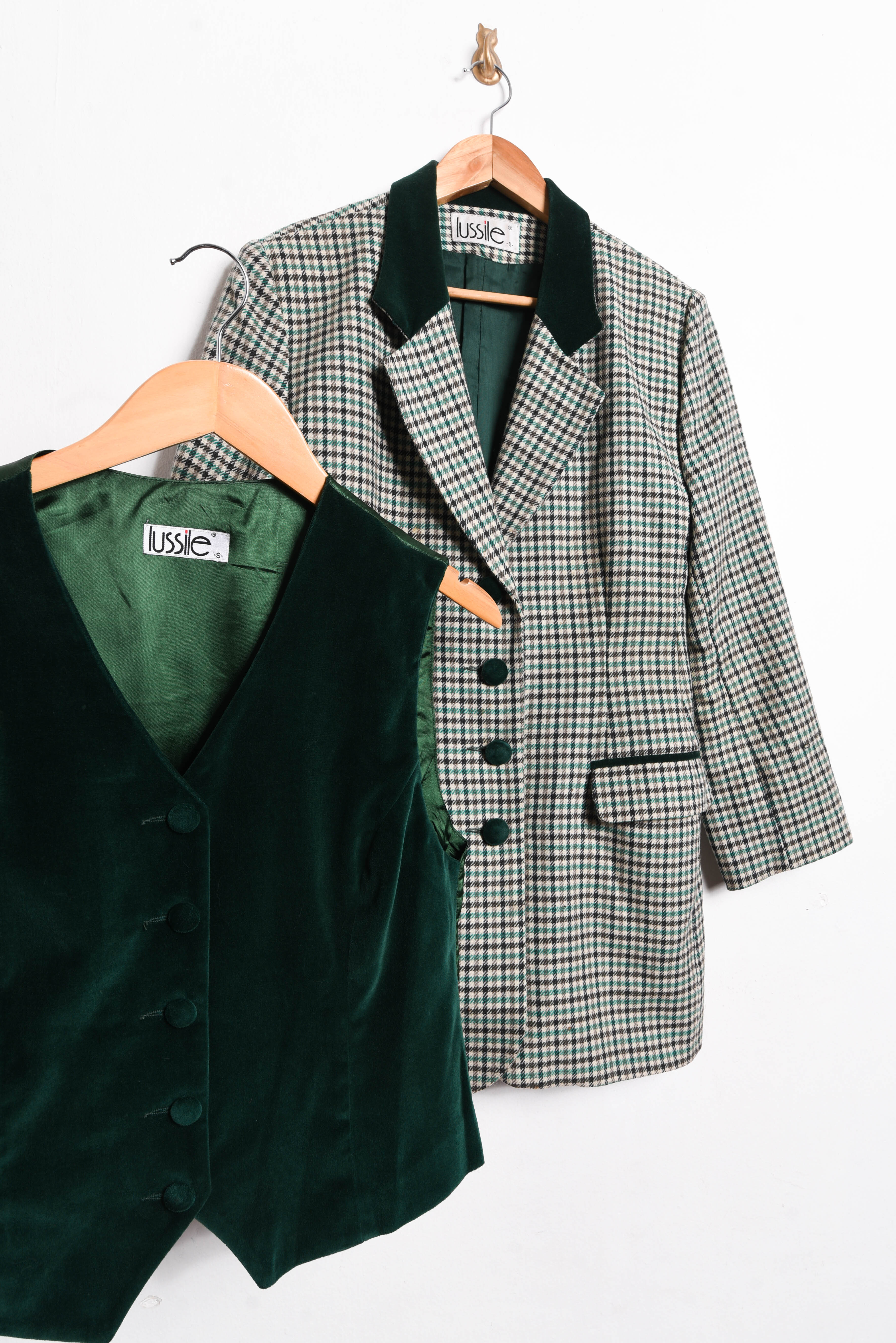 Conjunto blazer + gillet vintage verde y velvet