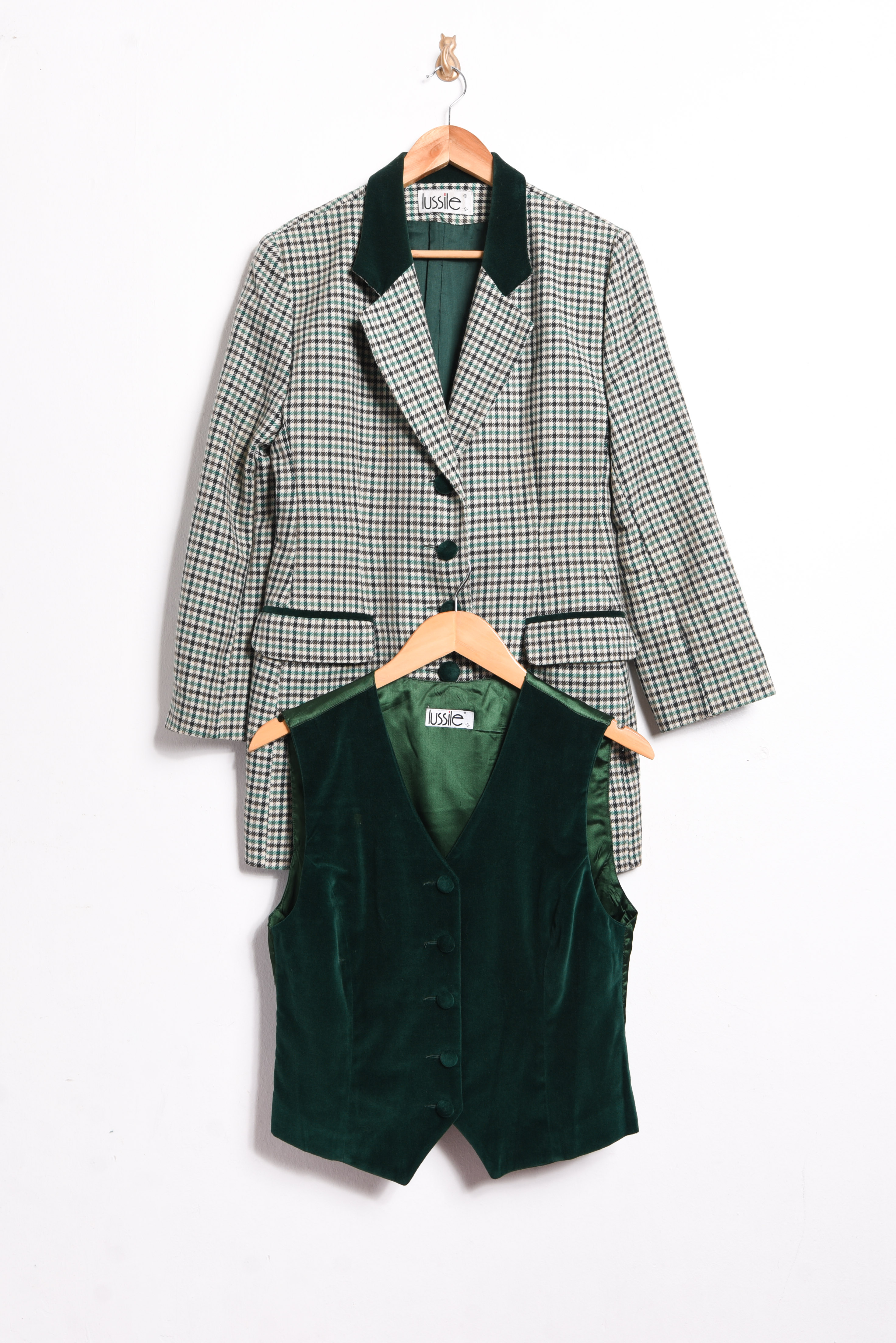 Conjunto blazer + gillet vintage verde y velvet