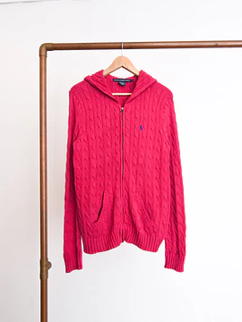 Cardigan Ralph Lauren magenta trenzado