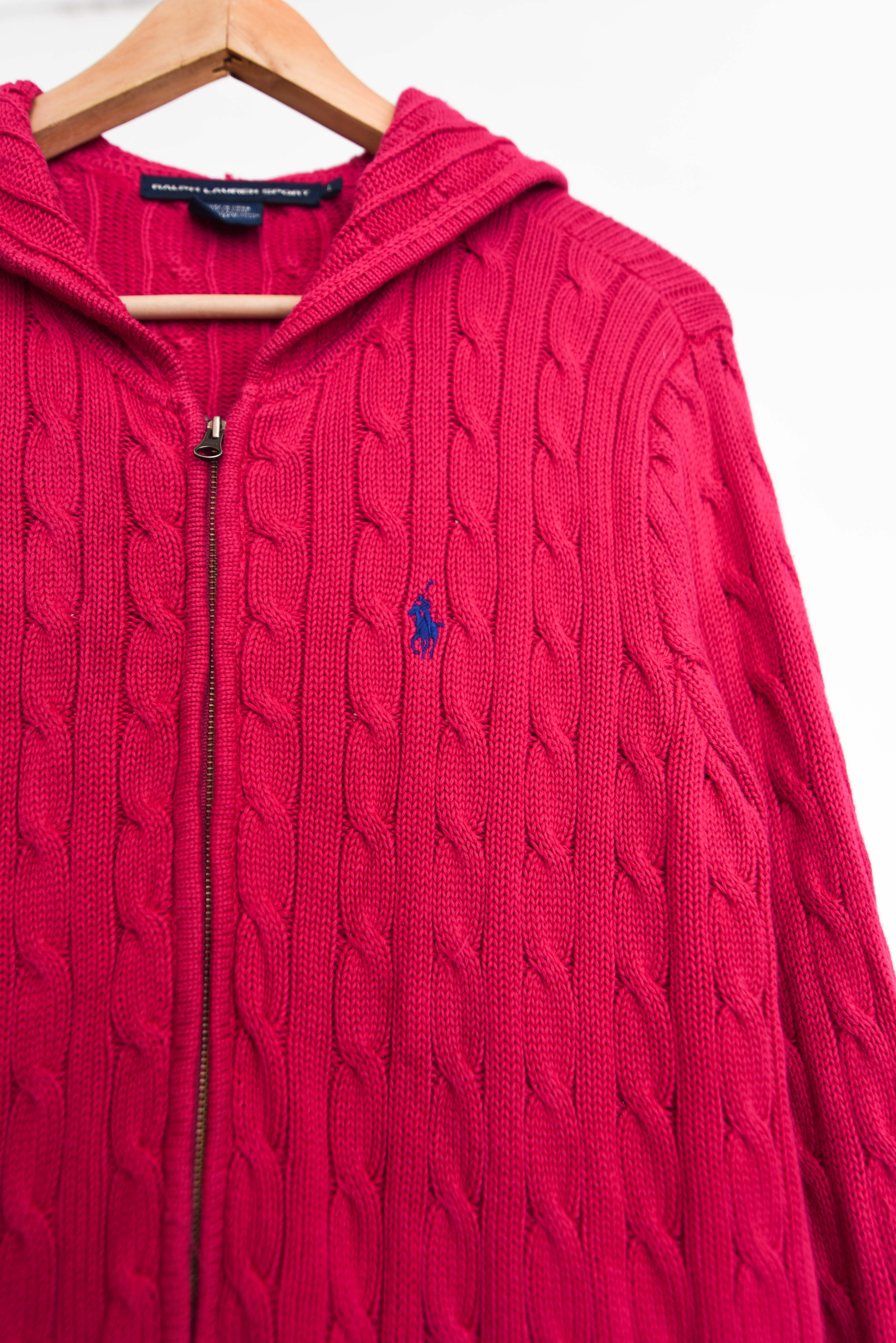 Cardigan Ralph Lauren magenta trenzado