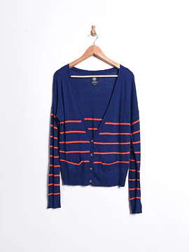 Cardigan azul y rojo rayado lana