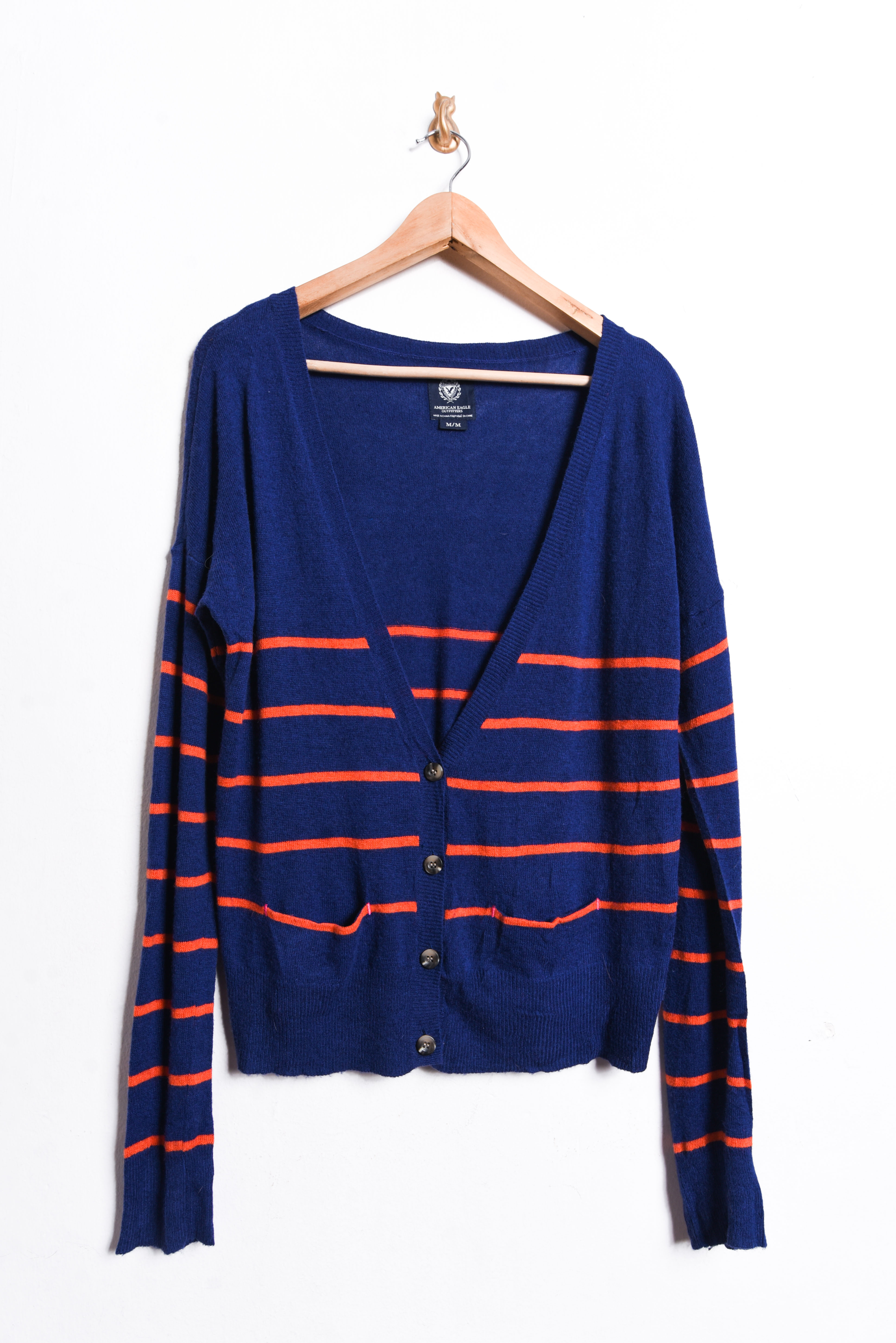 Cardigan azul y rojo rayado lana
