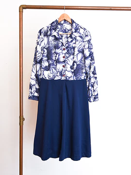 Vestido azul navy floral 70s