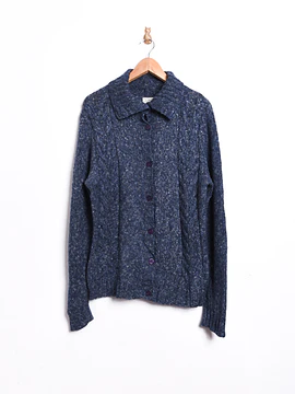 Cardigan azul jaspeado lana LL Bean