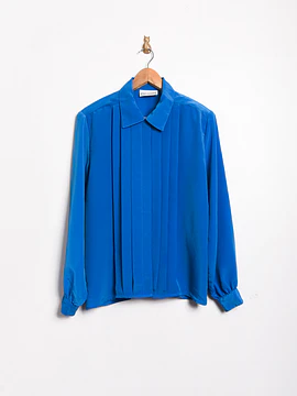 Blusa azulina plisada 80s