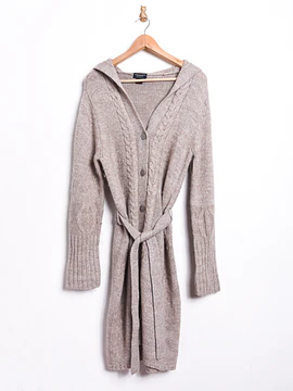 Cardigan gris trenzado lazito lana
