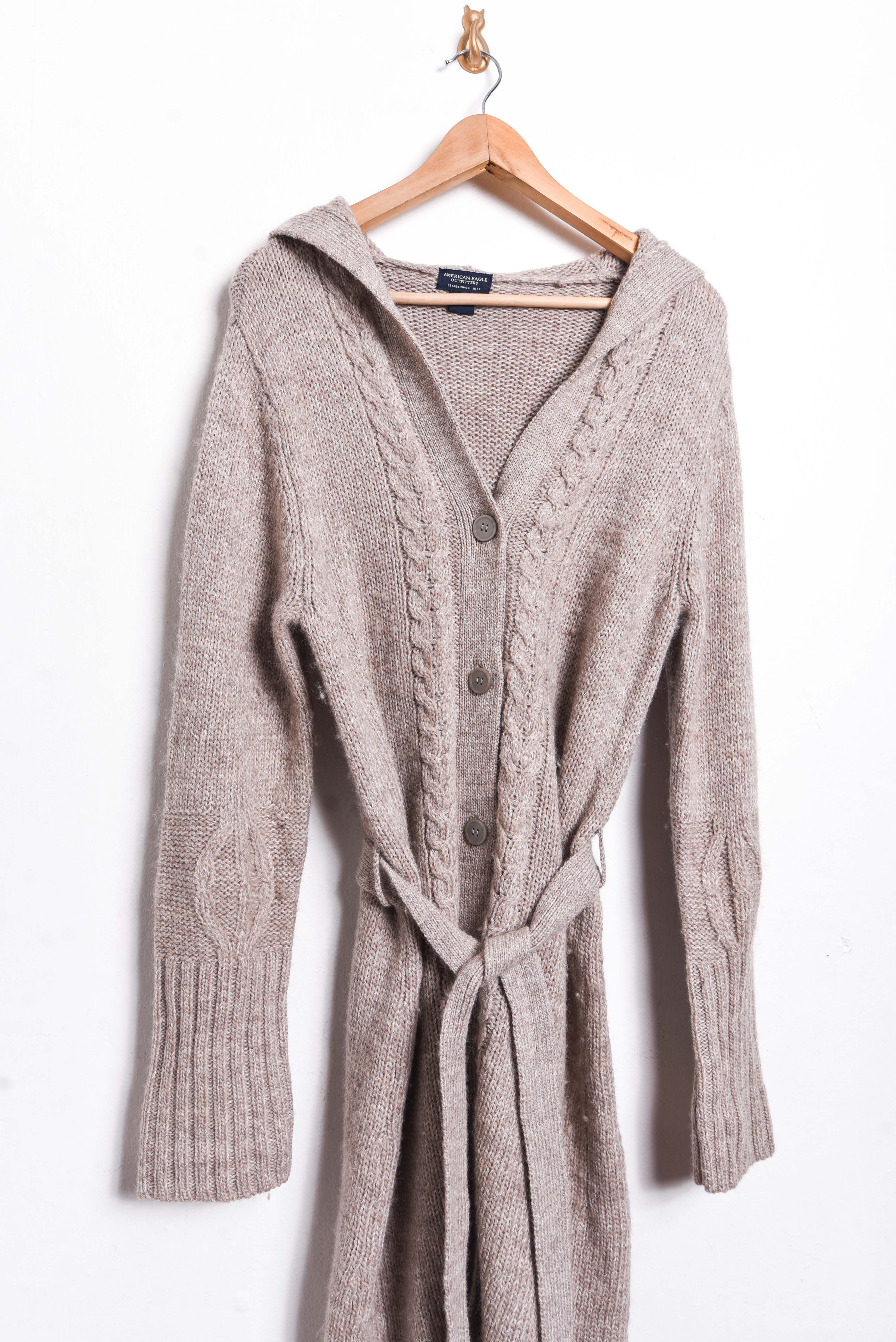 Cardigan gris trenzado lazito lana