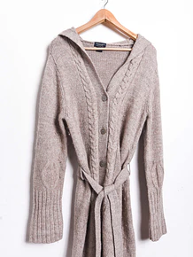 Cardigan gris trenzado lazito lana