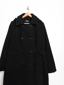 Maxi abrigo negro lana capucha
