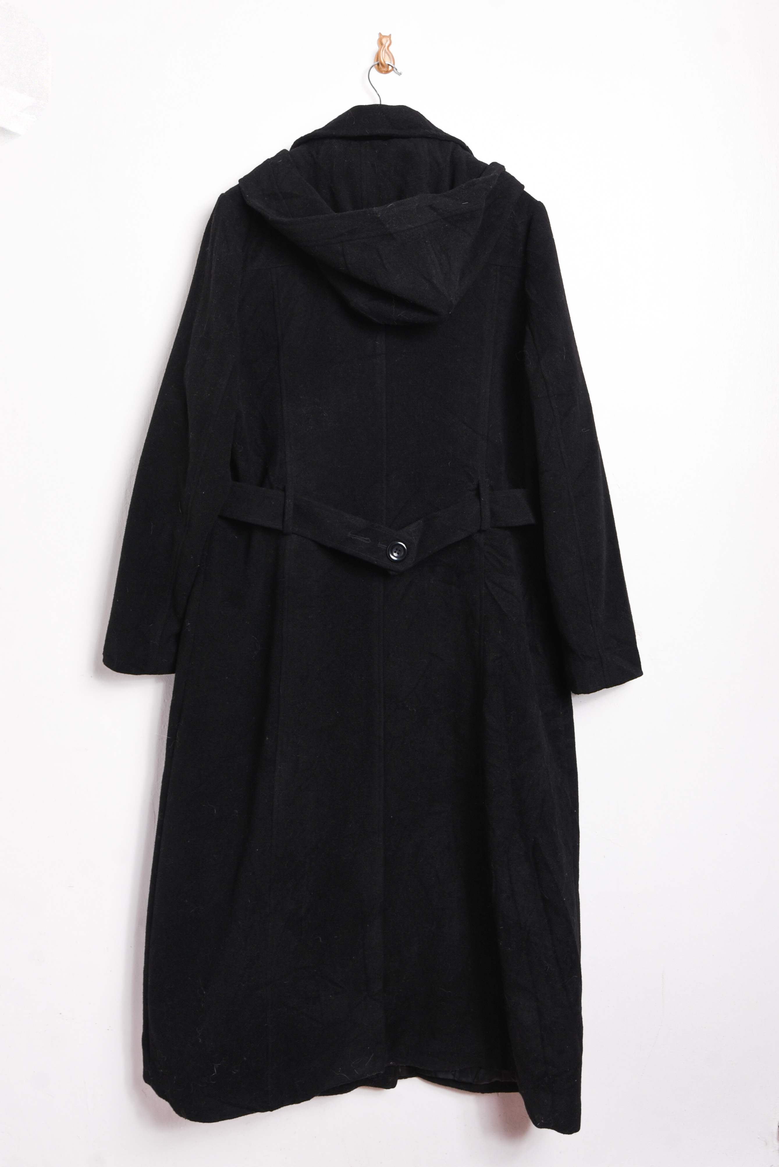 Maxi abrigo negro lana capucha