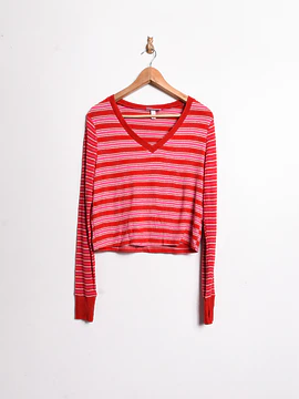 Polera rojo rosa rayada