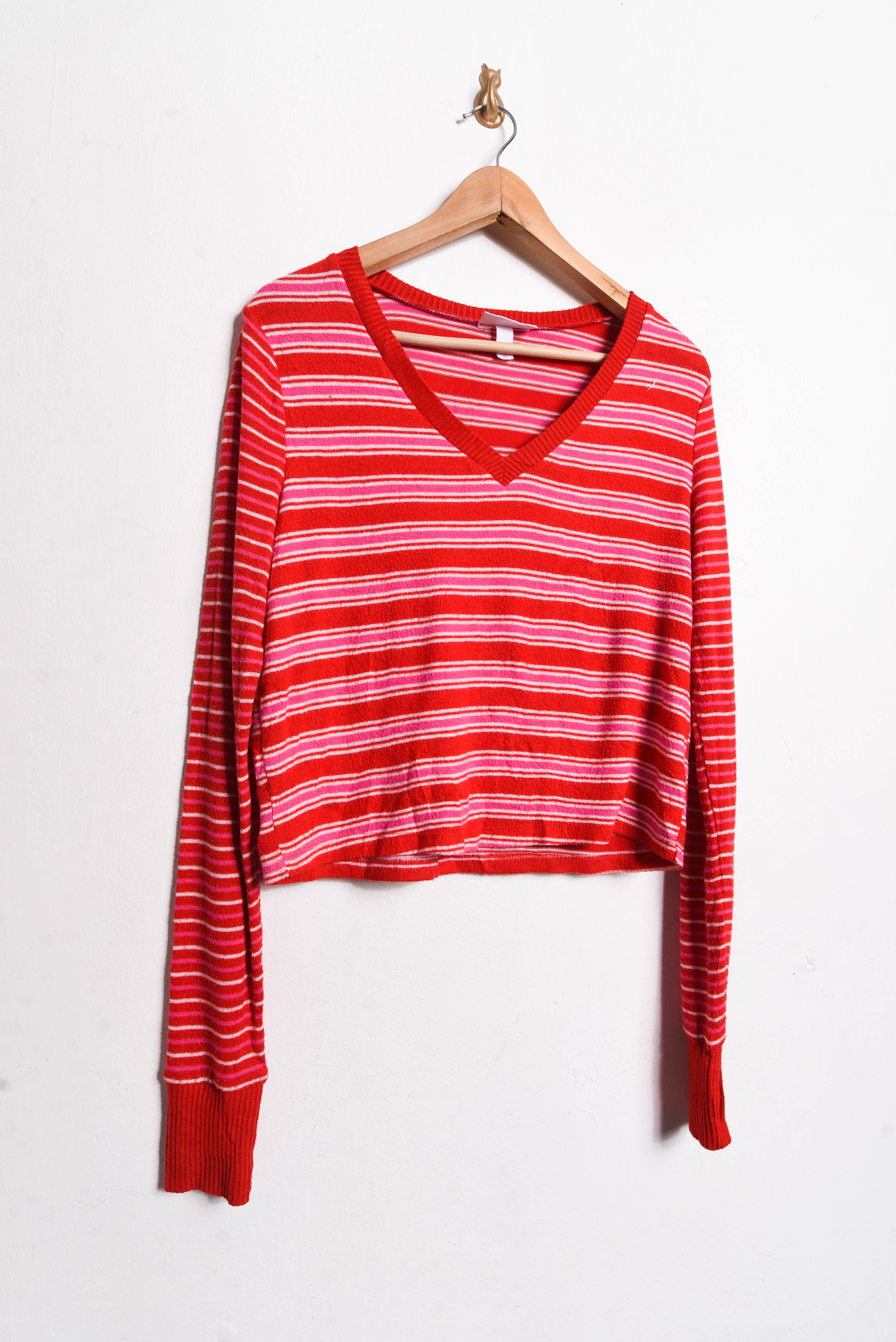 Polera rojo rosa rayada