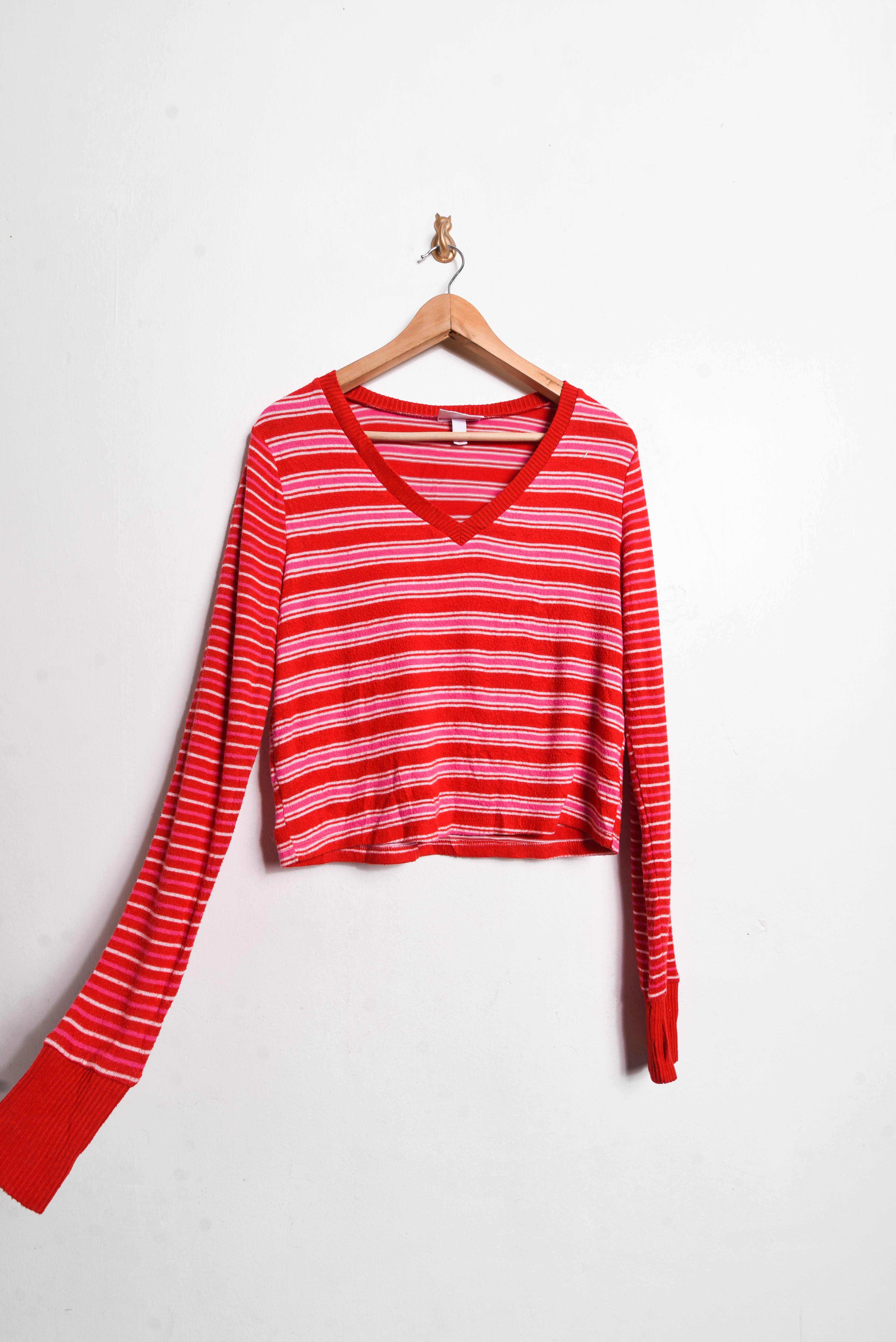 Polera rojo rosa rayada