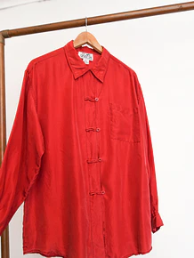 Blusa roja seda oriental vntg