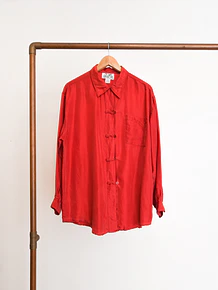 Blusa roja seda oriental vntg