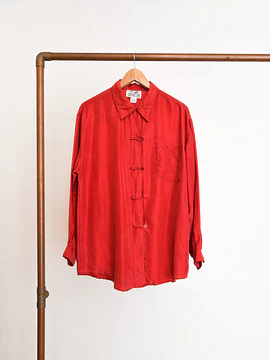Blusa roja seda oriental vntg