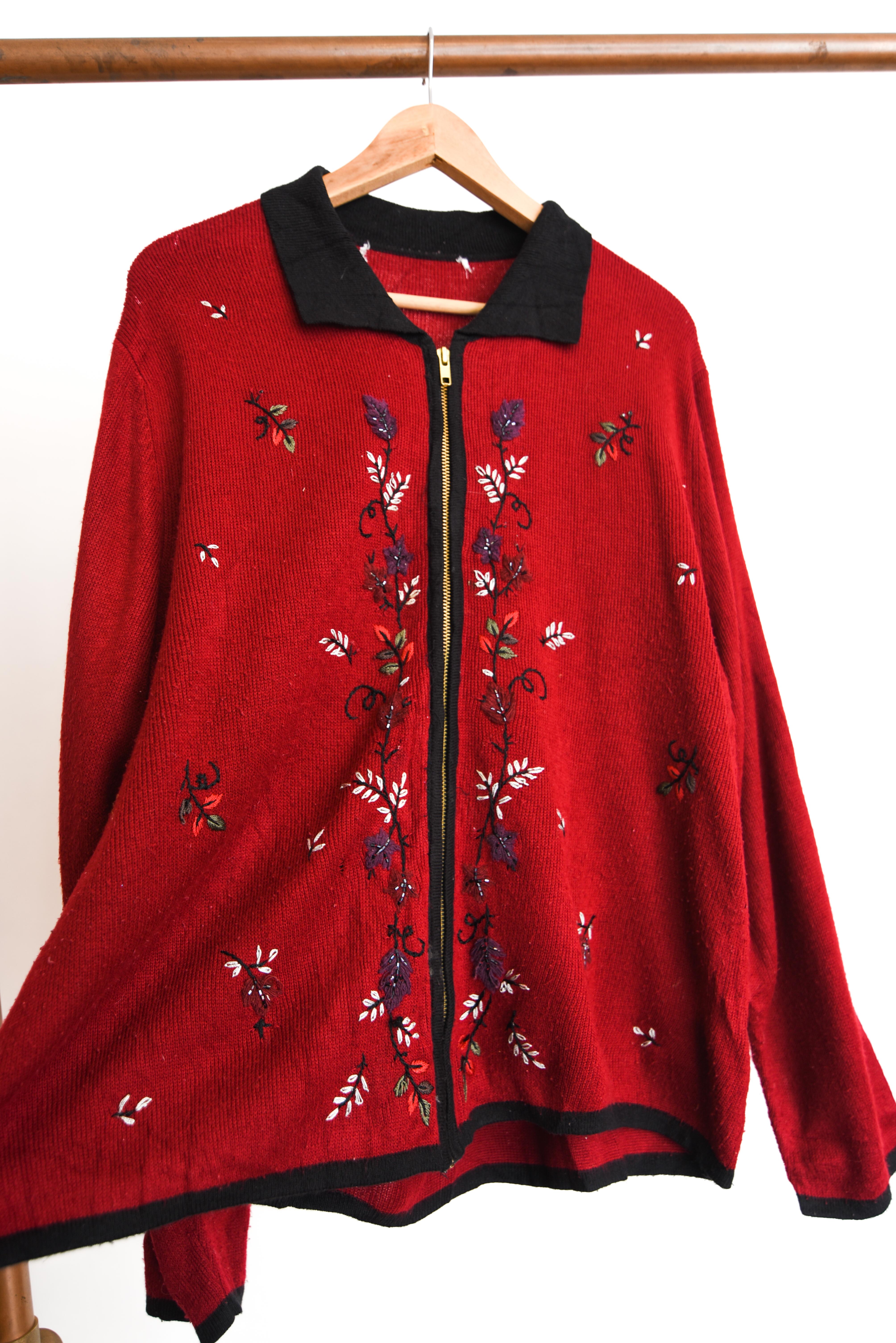 Cardigan burdeo zipper vintage