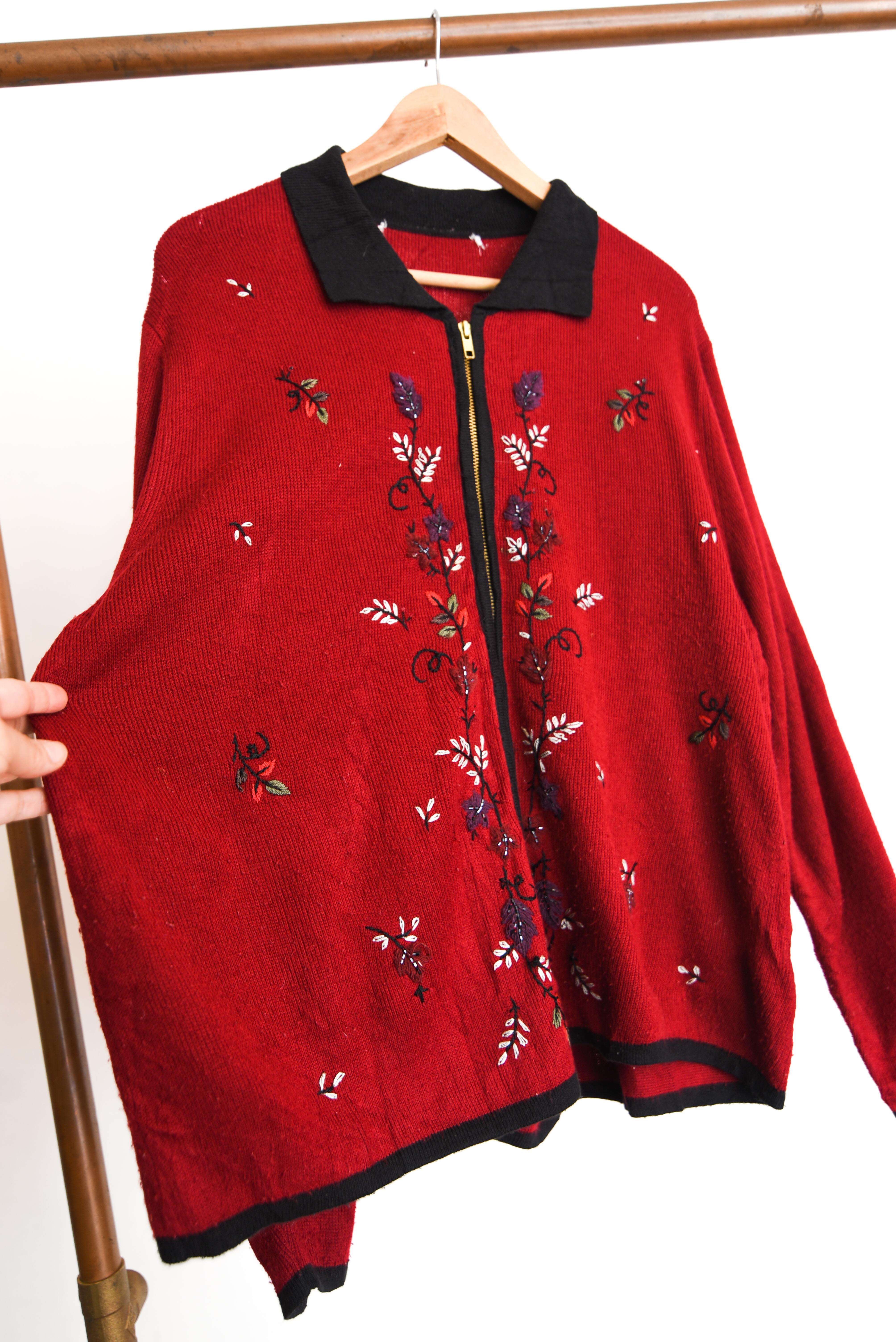 Cardigan burdeo zipper vintage