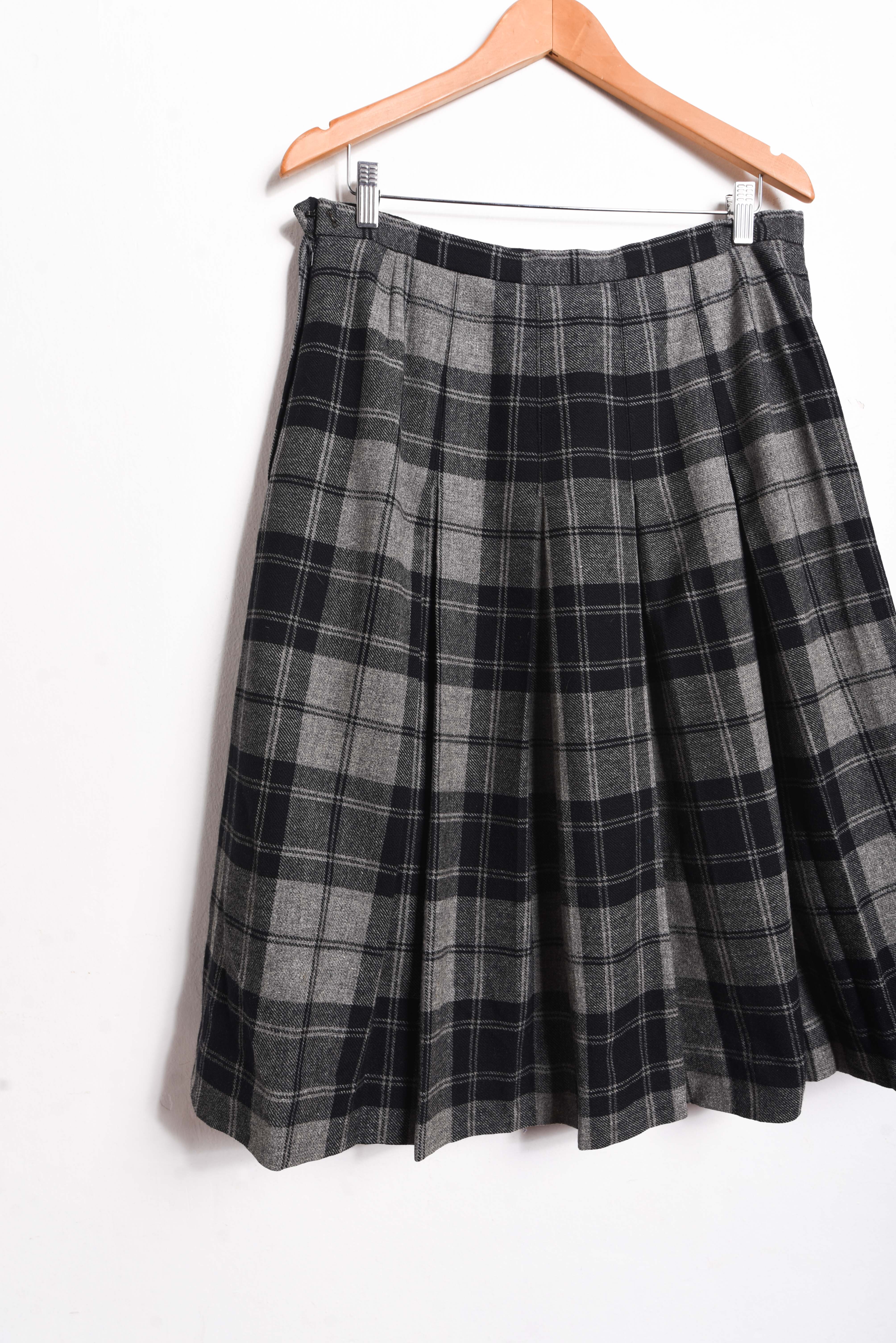 Falda grafito tartán lana vintage