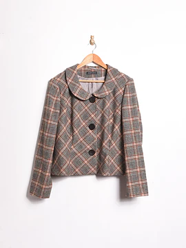 Chaqueta cuello bebé lana café tartán