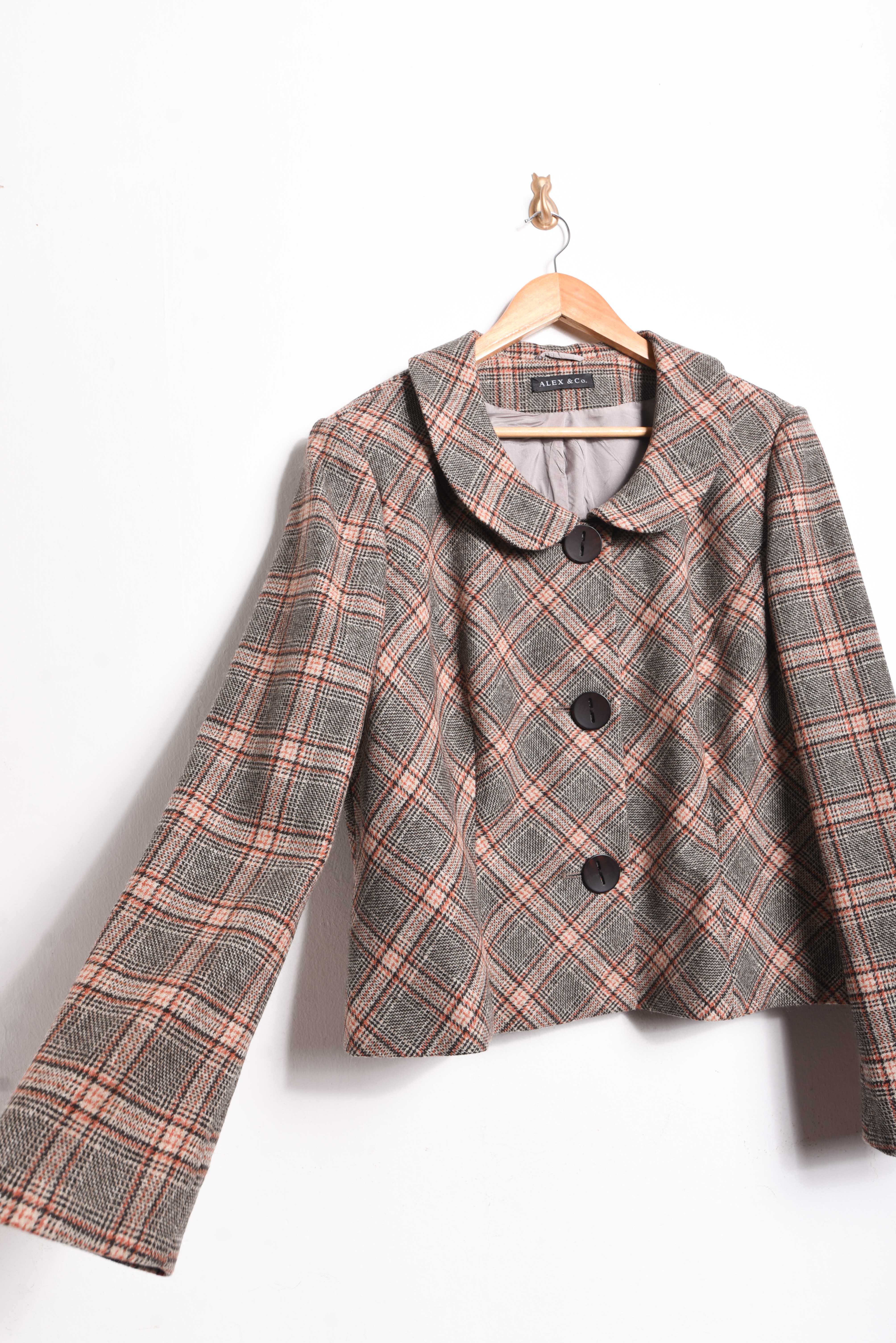 Chaqueta cuello bebé lana café tartán