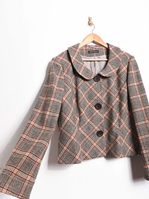 Chaqueta cuello bebé lana café tartán