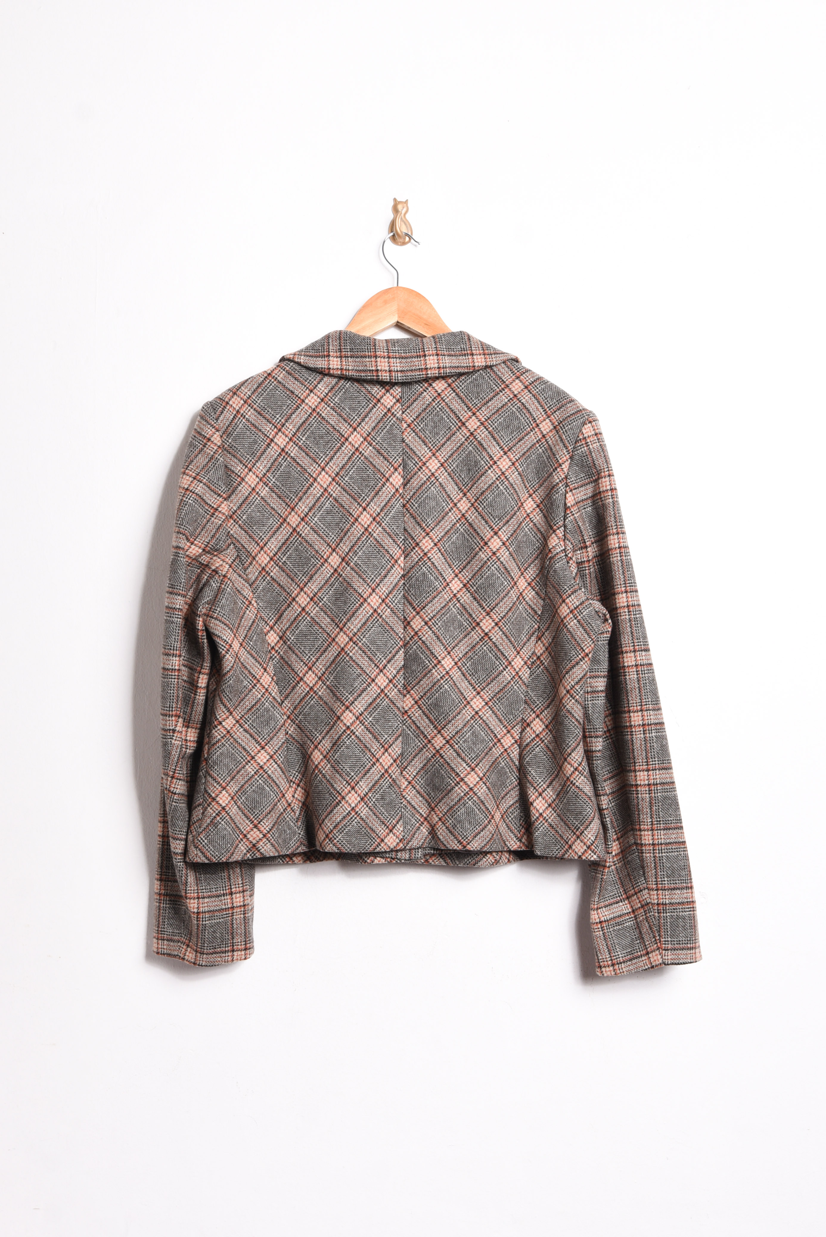 Chaqueta cuello bebé lana café tartán