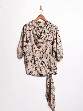 Blusa café drapeada vintage