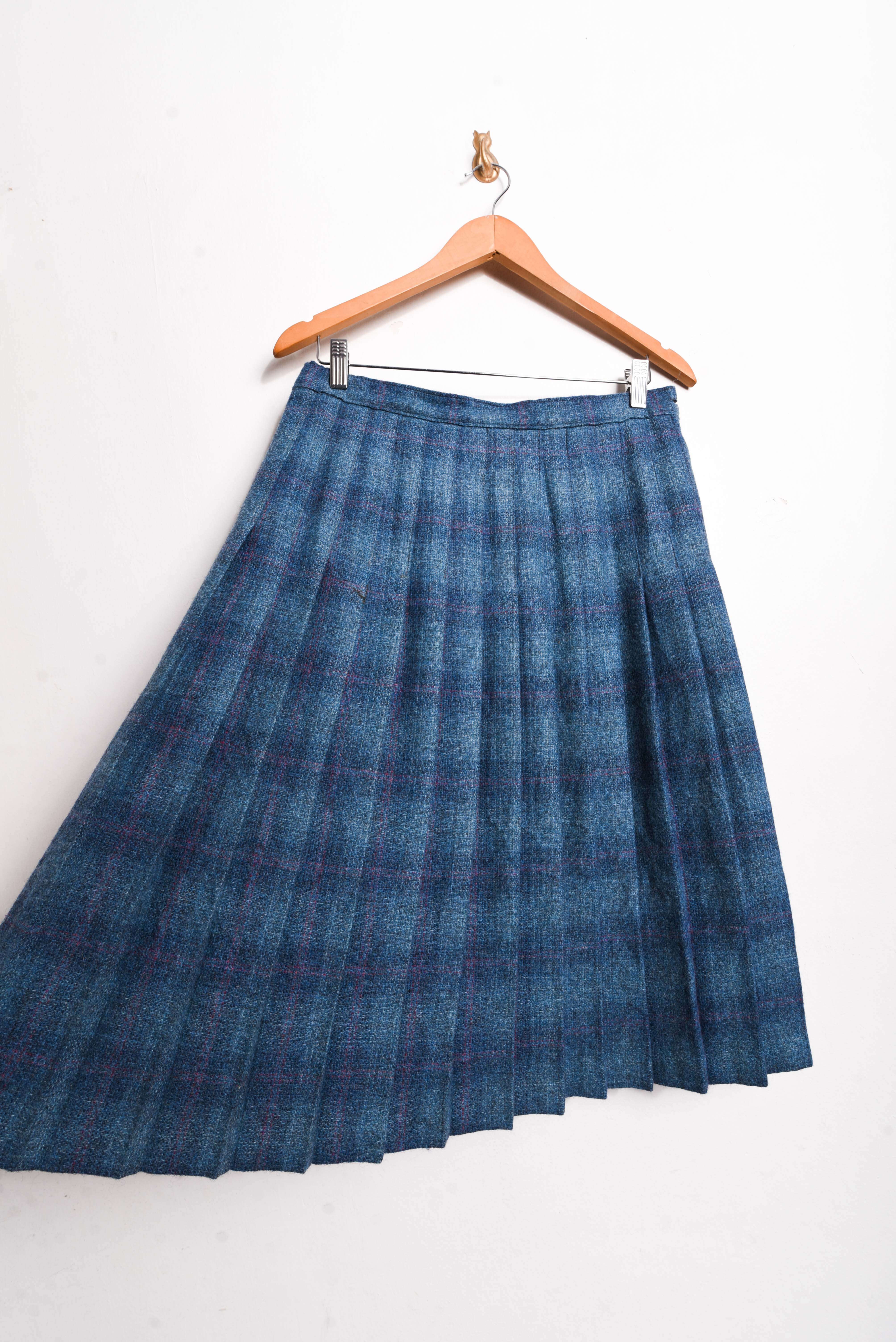 Falda celeste tartán tablas vntg wool