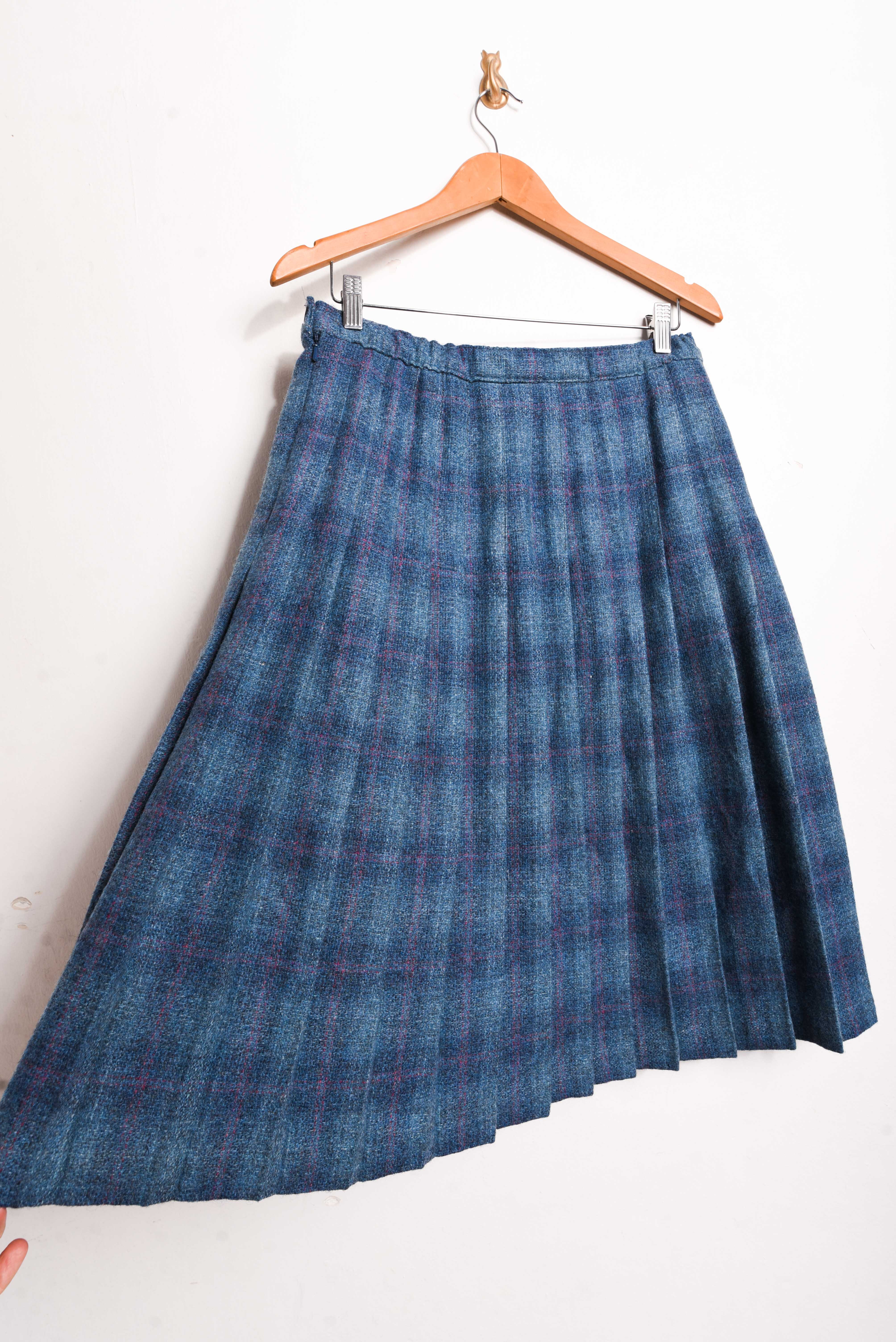Falda celeste tartán tablas vntg wool