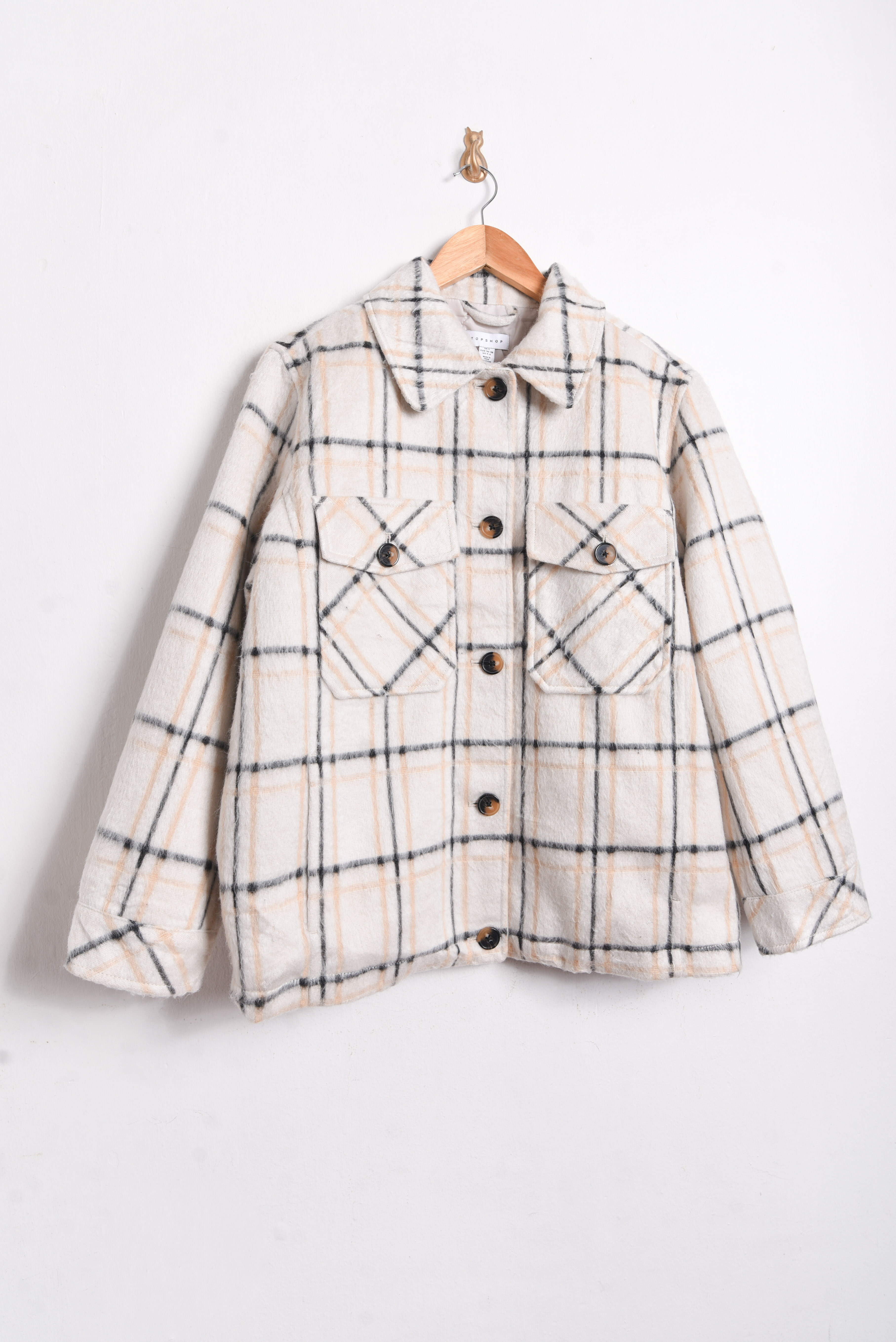 Chaqueta marfil tartán Topshop