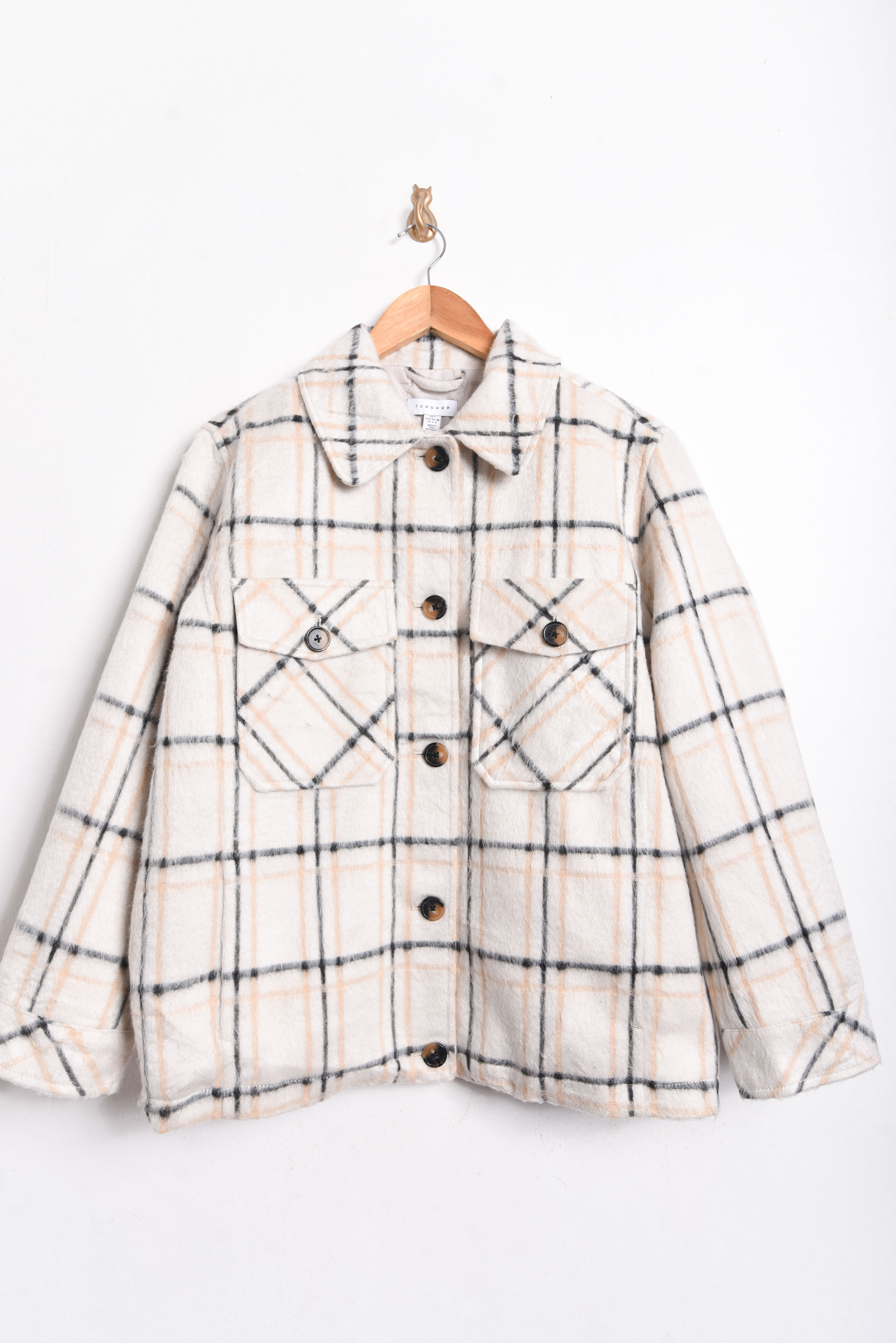 Chaqueta marfil tartán Topshop