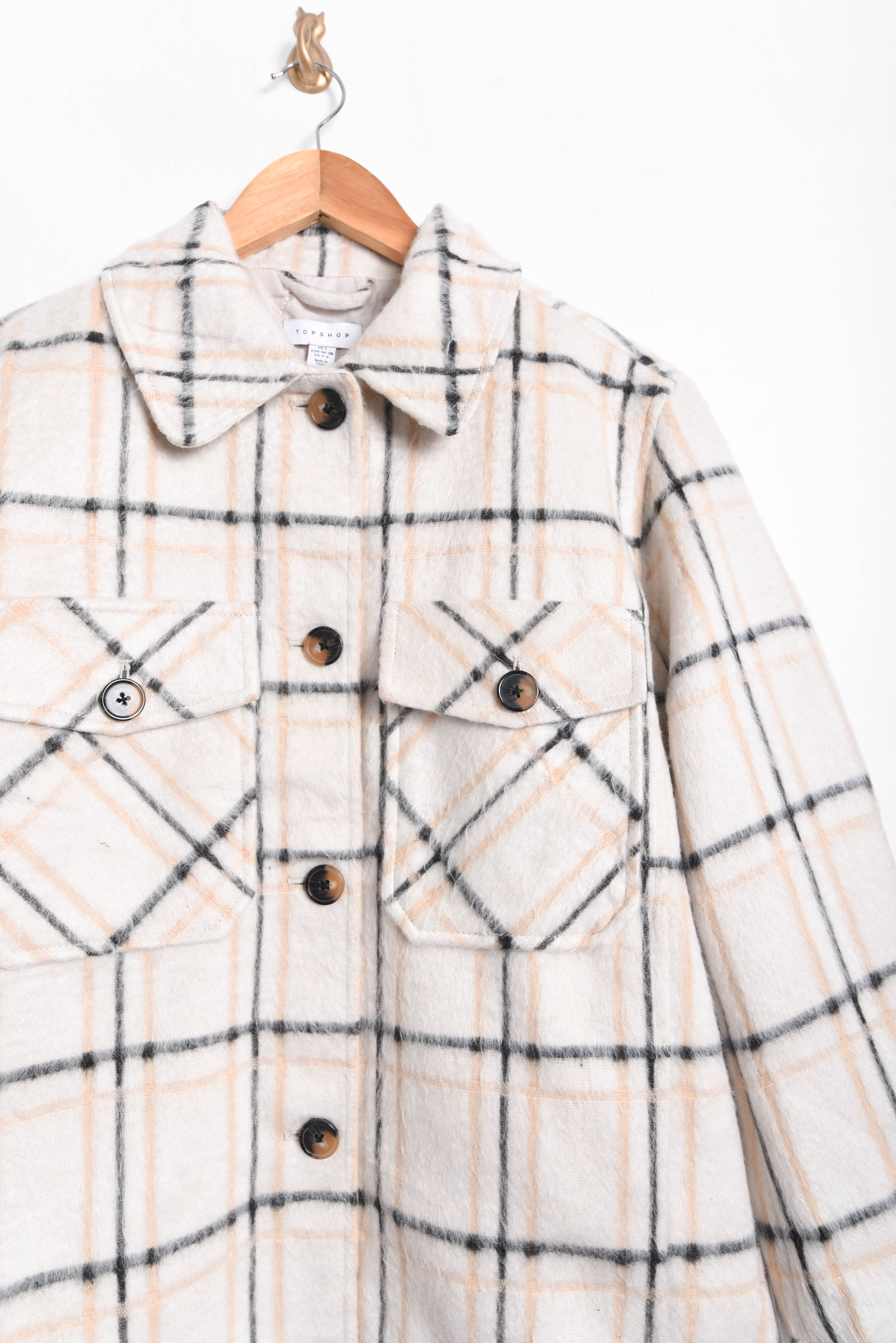Chaqueta marfil tartán Topshop